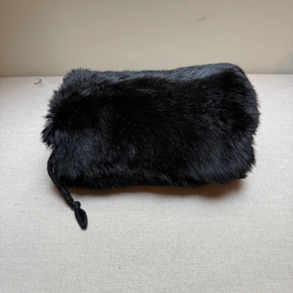 Vintage Black Satin Lined Real Fur Hand Muff - Picture 1 of 9